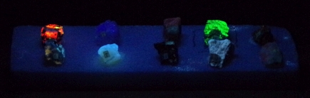 Mineral samples illuminated with 254-nm UV light
